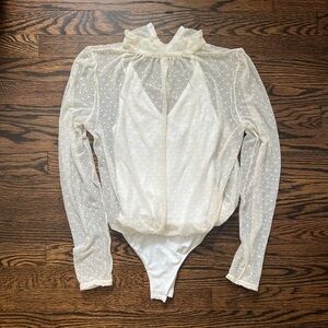 Free People White Sheer Polka Dot Bodysuit